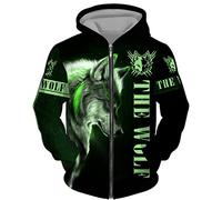 KarFri Herren-Kapuzenpullover, Wikinger-Wolf, 3D-Druck, Hip-Hop, lässig, durchgehender Reißverschluss, Kapuzen-Sweatshirt, Jacke, Tops, # 2, XXXXX-Large