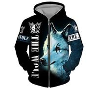 KarFri Herren-Kapuzenpullover, Wikinger-Wolf, 3D-Druck, Hip-Hop, lässig, durchgehender Reißverschluss, Kapuzen-Sweatshirt, Jacke, Tops, # 3, M