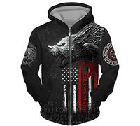 KarFri Herren-Kapuzenpullover, Wikinger-Wolf, 3D-Druck, Hip-Hop, lässig, durchgehender Reißverschluss, Kapuzen-Sweatshirt, Jacke, Tops, # 10, XXXXX-Large