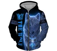 KarFri Herren-Kapuzenpullover, Wikinger-Wolf, 3D-Druck, Hip-Hop, lässig, durchgehender Reißverschluss, Kapuzen-Sweatshirt, Jacke, Tops, # 8, S