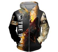 KarFri Herren-Kapuzenpullover, Wikinger-Wolf, 3D-Druck, Hip-Hop, lässig, durchgehender Reißverschluss, Kapuzen-Sweatshirt, Jacke, Tops, # 5, XL