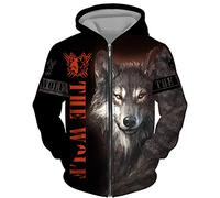 KarFri Herren-Kapuzenpullover, Wikinger-Wolf, 3D-Druck, Hip-Hop, lässig, durchgehender Reißverschluss, Kapuzen-Sweatshirt, Jacke, Tops, # 6, XXXXL