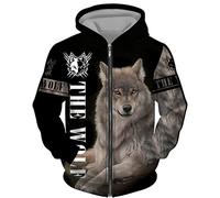 KarFri Herren-Kapuzenpullover, Wikinger-Wolf, 3D-Druck, Hip-Hop, lässig, durchgehender Reißverschluss, Kapuzen-Sweatshirt, Jacke, Tops, # 1, XL