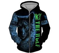 KarFri Herren-Kapuzenpullover, Wikinger-Wolf, 3D-Druck, Hip-Hop, lässig, durchgehender Reißverschluss, Kapuzen-Sweatshirt, Jacke, Tops, # 4, M