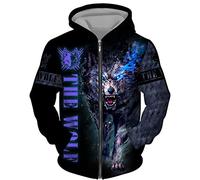 KarFri Herren-Kapuzenpullover, Wikinger-Wolf, 3D-Druck, Hip-Hop, lässig, durchgehender Reißverschluss, Kapuzen-Sweatshirt, Jacke, Tops, # 7, XXXXX-Large