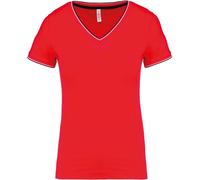 Kariban Damen Piqué V-Ausschnitt T-Shirt K394 red/navy/white S