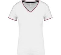 Kariban Damen Piqué V-Ausschnitt T-Shirt K394 white/navy/red M