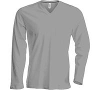 Kariban Herren T-Shirt Slim Fit Langarm V-Ausschnitt (2XLarge) (Grau)