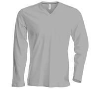 Kariban Herren T-Shirt Slim Fit Langarm V-Ausschnitt, Grey, M