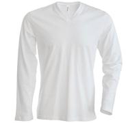 Kariban Herren T-Shirt Slim Fit Langarm V-Ausschnitt (Large) (Weiß)