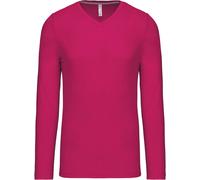 Kariban Herren V-Ausschnitt T-Shirt langarm K358 fuchsia S