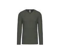 Kariban | K358 Herren V-Neck T-Shirt Langarm, Größe:4XL, Farbe:Dark Khaki