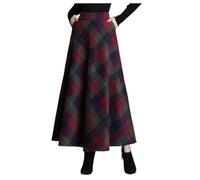 Kariert Winterrock Damen Lang, Faltenrock Damen Elegant, Retro Plaid Strickrock Damen Lang Wollrock Winter Warm Bequem Trachtenrock Herbst Rock Mit Taschen Funky Karo Rock Große Größen Karo Maxirock