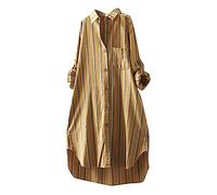 Karierte Bluse Damen Lang - Leinenhemd Damen Knopfleiste Hemd Casual Lose Frühling Sommer Leinenbluse Longbluse Blusenshirt Oberteile Tunika Große Größen Tops T-Shirts & Blusen für Frauen