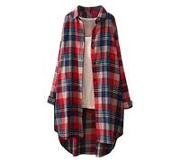 Karierte Bluse Damen Lang - Leinenhemd Damen Knopfleiste Hemd Casual Lose Frühling Sommer Leinenbluse Longbluse Blusenshirt Oberteile Tunika Große Größen Tops T-Shirts & Blusen für Frauen