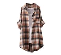 Karierte Bluse Damen Lang - T Shirt Damen Longshirt Knopfleiste Hemd Casual Lose Frühling Sommer Longbluse Blusenshirt Oberteile Tunika Große Größen Tops T-Shirts & Blusen für Frauen