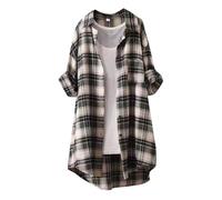 Karierte Bluse Damen Lang - T Shirt Damen Longshirt Knopfleiste Hemd Casual Lose Frühling Sommer Longbluse Blusenshirt Oberteile Tunika Große Größen Tops T-Shirts & Blusen für Frauen