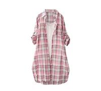 Karierte Bluse Damen Oversize Langarm Shirt Lang Knopfleiste Hemd Lose Frühling Sommershirt Blusenshirt Oberteile Tunika Große Größen Tops T-Shirts & Blusen für Frauen Übergröße Longbluse