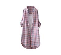 Karierte Bluse Damen Oversize Langarm Shirt Lang Knopfleiste Hemd Lose Frühling Sommershirt Blusenshirt Oberteile Tunika Große Größen Tops T-Shirts & Blusen für Frauen Übergröße Longbluse