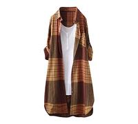 Karierte Bluse Damen Oversize Langarm Shirt Lang Knopfleiste Hemd Lose Frühling Sommershirt Blusenshirt Oberteile Tunika Große Größen Tops T-Shirts & Blusen für Frauen Übergröße Longbluse