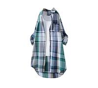 Karierte Bluse Damen Oversize Langarm Shirt Lang Knopfleiste Hemd Lose Frühling Sommershirt Blusenshirt Oberteile Tunika Große Größen Tops T-Shirts & Blusen für Frauen Übergröße Longbluse