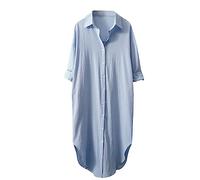 Karierte Bluse Damen Oversize Langarm Shirt Lang Knopfleiste Hemd Lose Frühling Sommershirt Blusenshirt Oberteile Tunika Große Größen Tops T-Shirts & Blusen für Frauen Übergröße Longbluse