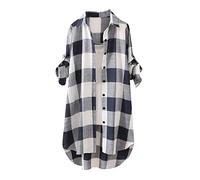 Karierte Bluse Damen Oversize Langarm Shirt Lang Knopfleiste Hemd Lose Frühling Sommershirt Blusenshirt Oberteile Tunika Große Größen Tops T-Shirts & Blusen für Frauen Übergröße Longbluse