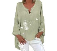 karierte blusen damen Tunika Damen Blumen Locker T-Shirt Langarm V Ausschnitt Knopfleiste Bluse Plissiert Floral Henley Bluse Casual Locker Oberteil Tops Basic T-Shirt Blusen Casual Longshirt XL