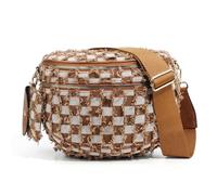 Karierte Brusttasche Denim, große Schachbrett-Gürteltasche for Damen, Reisen (braun) (Stil 2)