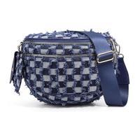 Karierte Brusttasche Denim, große Schachbrett-Gürteltasche für Damen, Reisen (blau) (Stil 1)