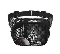 Karierte Flagge, quadratisch, doppellagig, Hüfttasche, Gürteltasche, Geldbörse mit verstellbarem Riemen, Laufen, Reisen, Wandern, Schwarz , Einheitsgröße