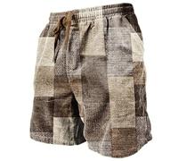 Karierte Herren Shorts Mit Gummizug Sommer Bermuda Shorts High Waist Kurz Hose Regular Fit Sommershorts In Farbblock Leichte & Luftige Strandshorts Boardshorts 2025 Outdoor Sportshorts mit Taschen