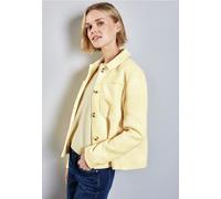 Kurzjacke STREET ONE, Damen, Gr. 42, gelb (vanilla gelb), Stoff, Obermaterial: 90% Polyester, 10% Wolle; Futter: 100% Polyester, Jacquardmuster, gerade normal, V-Ausschnitt, Bündchen, Jacken, mit Knop