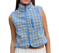 Karierte Polarfleece-Weste für Damen, ärmellos, Reißverschluss vorne, hoher Halsausschnitt, warm, kariert, Sherpa-Weste, gemütliches Layering-Oberteil für Herbst und Winter, lässige Outdoor-Weste,