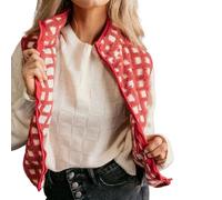 Karierte Polarfleece-Weste für Damen, ärmellos, Reißverschluss vorne, hoher Halsausschnitt, warm, kariert, Sherpa-Weste, gemütliches Layering-Oberteil für Herbst und Winter, lässige Outdoor-Weste,