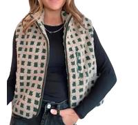 Karierte Polarfleece-Weste für Damen, ärmellos, Reißverschluss vorne, hoher Halsausschnitt, warm, kariert, Sherpa-Weste, gemütliches Layering-Oberteil für Herbst und Winter, lässige Outdoor-Weste,