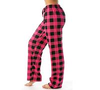 Karierte Pyjamahose Damen Lang, Schlafhose Baggy Mit Taschen Und Kordelzug, Rote Loungehose Schlafanzughose Freizeithose Jogginghose Haushose für Frauen