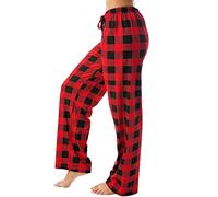 Karierte Pyjamahose Damen Lang Schlafhose Baggy Pyjama Hosen mit Taschen und Kordelzug Baggy Hose Rote Kariert Loungehose Schlafanzughose Freizeithose Jogginghose Haushose für Frauen