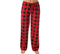 Karierte Pyjamahose Damen Lang Schlafhose Damen Baggy Pyjama Hosen Damen mit Tasche und Kordelzug Rote Plaid Weite Bein Loungehose Schlafanzughose Freizeithose Yogahose Haushose Sleepwear