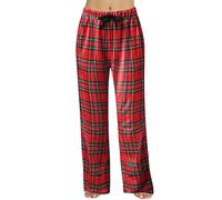 Karierte Pyjamahose Damen Lang, Schlafhose Damen Baumwolle,Pyjama Hosen Damen mit Taschen und Kordelzug Rote Karo Weites Bein Loungehose Schlafanzughose Freizeithose Yogahose Haushose für Frauen