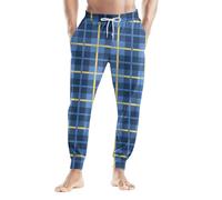 Karierte Schlafhose Herren Gemütliche Extra Lang Bündchen Pijama Hose Weihnachtshose Männer Pyjamahose Fleece Schlafhose Weihnachten Schlafanzug Herren Königsblau 3XL