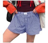 Karierte Shorts Damen Sommer Kurze Hose Schlafshorts Pyjama Shorts Schlafhose Kurz mit Gummizug Mode Aesthetic Freizeithose Sportshorts Pyjamashorts Lounge Boxershorts Hotpants für Frauen