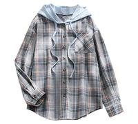 Karierte Strickjacke Damen Elegant Karohemd Große Größen Hemdjacke Leichte Herbstjacke Herbst Winter Hemdbluse Holzfäller Jacke Langarm Cardigan Bluse Baumwolle Freizeithemd Locker Hemd Longbluse