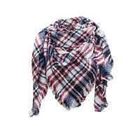 Karierter Dreieckschal Mit Fransen - Baumwolle Halstuch, Mode Gestrickter Damen Poncho Winterschal