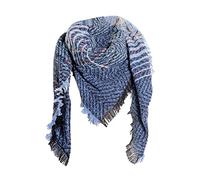 Karierter Dreieckschal Mit Fransen - Baumwolle Halstuch, Mode Gestricktes Dreieck Tuch für Damen, Poncho Winterschal