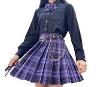 Karierter Faltenrock für Damen und Mädchen, hohe Taille, japanische Schuluniform, A-Linie, plissiert, JK-Rock, Skater, Tennis, Violett (2), X-Groß
