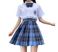 Karierter Faltenrock für Damen und Mädchen, hohe Taille, japanische Schuluniform, A-Linie, plissiert, JK-Rock, Skater, Tennis, Dunkelblau, Groß