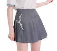 Karierter Faltenrock für Damen und Mädchen, hohe Taille, japanische Schuluniform, A-Linie, plissiert, JK-Rock, Skater, Tennis, B-Grau, Groß