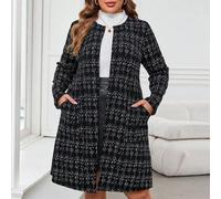 Karierter Mantel mit Taschen in Große Größen, elegante Pendler Langarm Jacke