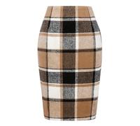 Karierter Minirock für Damen, hohe Taille, A-Linie, figurbetont, Bleistiftrock, Röcke, Braun/Schwarz/Knielang, Groß